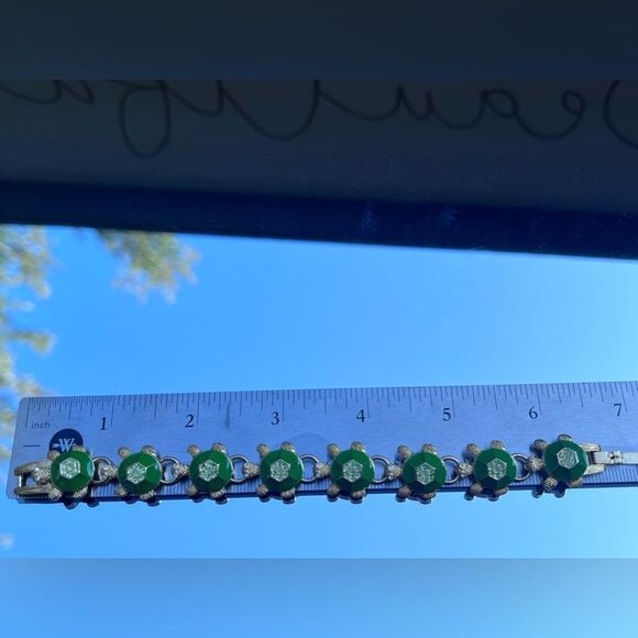 VINTAGE LENOX GREEN ENAMEL & PERIDOT CRYSTAL TURTLE  BRACELET - Picture 5 of 5